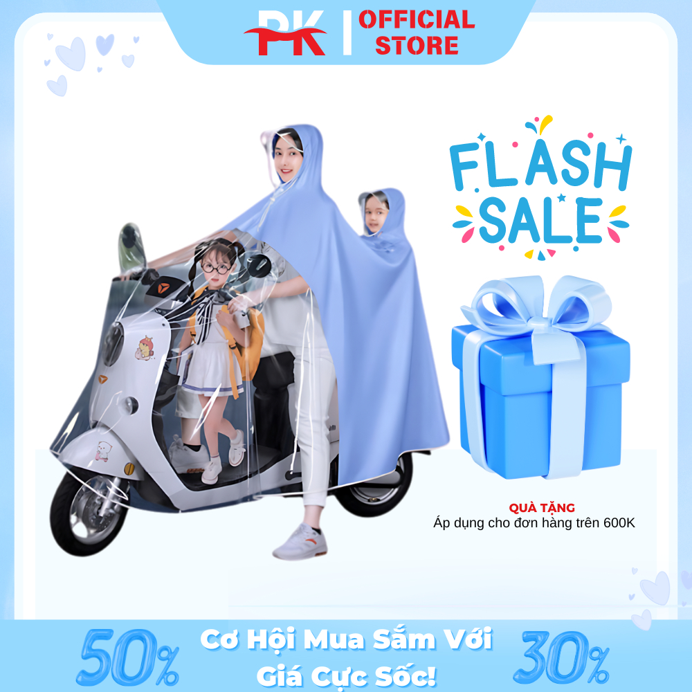 Áo mưa nửa trước trong suốt cho Mẹ và Bé che phủ toàn thân kèm kính chắn mưa