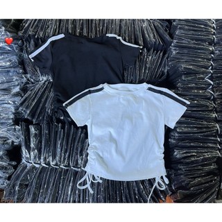 áo croptop sọc trên vai rút dây 2 bên chất thun bozip mịn
