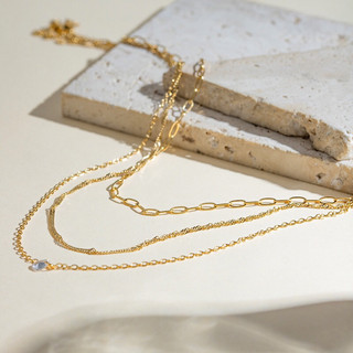 [littlebrown] Vòng cổ layer 3 dây mặt đá zircon