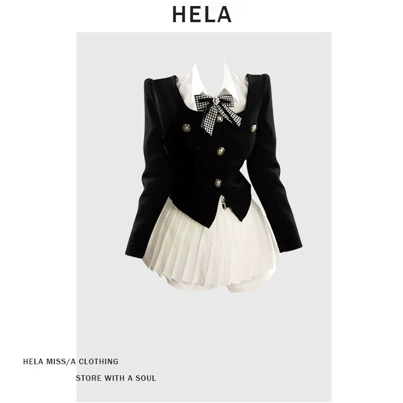 HELA Đại Học Phong Cách Áo Sơ Mi Váy Xếp Ly