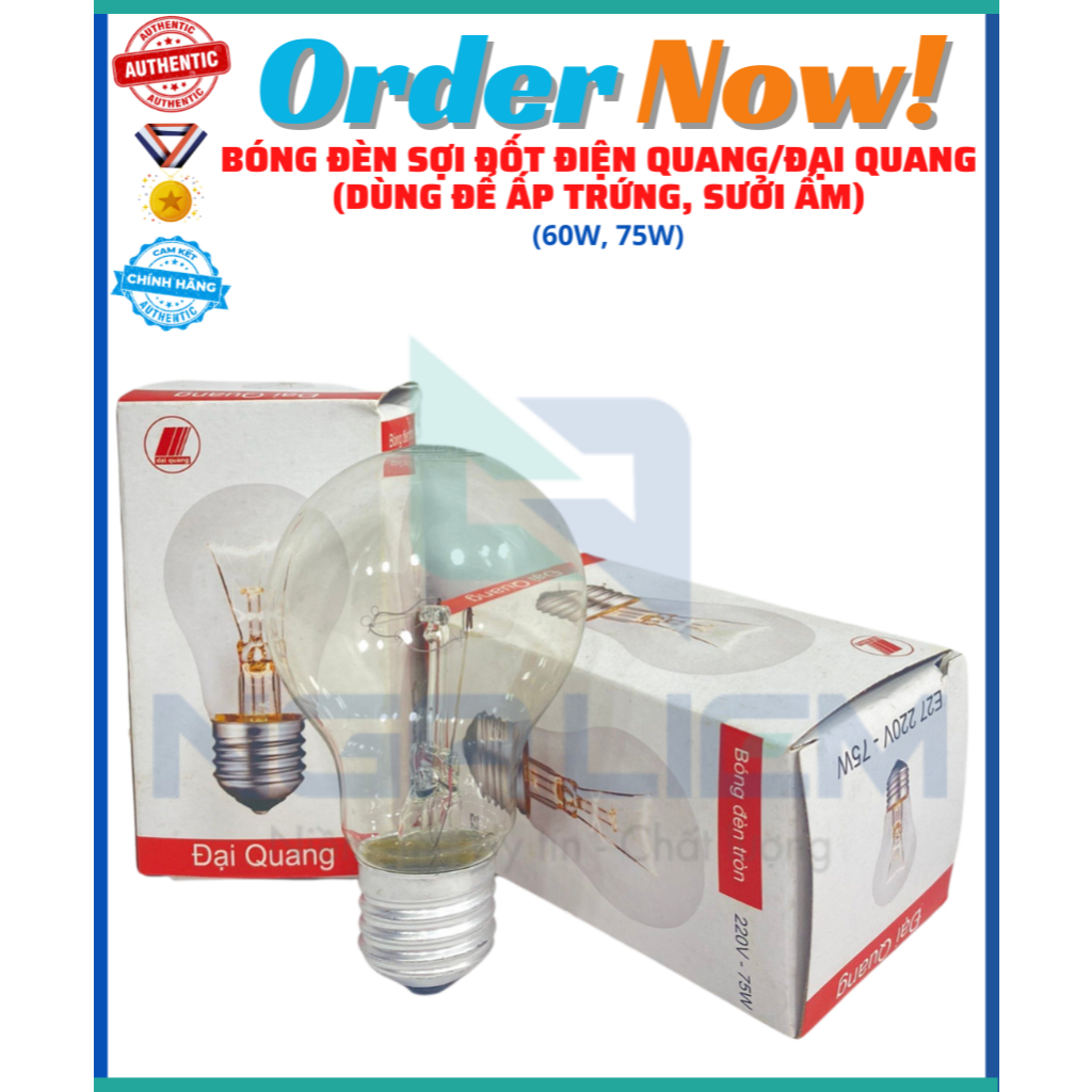Bóng Đèn Sợi Đốt 60W, 75W (Dùng Để Ấp Trứng, Sưởi Ấm) Điện Quang/Đại Quang