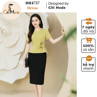 Đầm công sở CITI MODE FASHION thiết kế dáng ôm peplum xanh hoa eo phối chân váy 1 màu DH4757