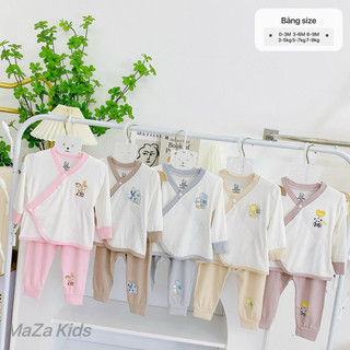 Hot Bộ dai tay bé trai bé gái sơ sinh phong cách kimono Nhật Bản vải tăm lạnh phối viền màu cạp cao chất mát mềm mịn