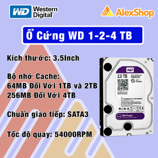 Ổ cứng hdd tím purple wd 4tb / 2tb / 1tb chuyên dụng camera siêu bền - chỉnh hãng bảo hành 3 năm