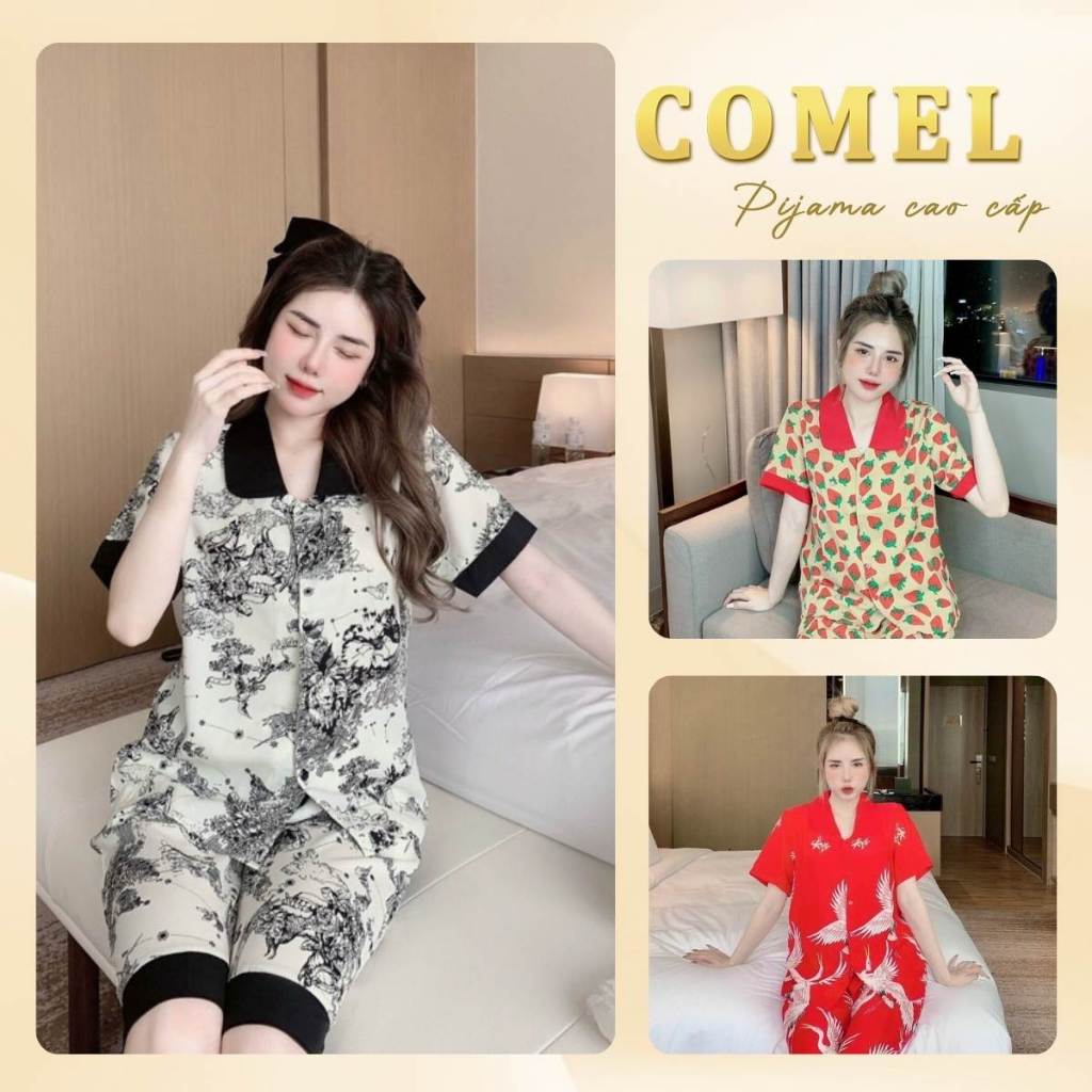 Đồ bộ ngủ lụa mango pijama nữ cổ sen quần lửng tay ngắn mặc nhà dễ thương Freesize 35-58kg mã 02 - C