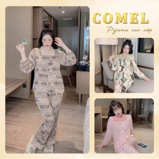 Đồ bộ ngủ lụa mango pijama nữ áo cổ sen tay dài mặc nhà dễ thương - COMEL