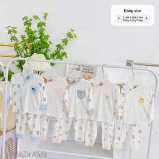 Hót Bộ dài tay bé trai bé gái sơ sinh cạp cao phong cách dễ thương phối túi ngực chất petit mềm mại thoáng mát