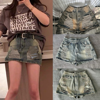 Quần giả váy jean bigsize 55-85kg lưng cao phối rách kiểu màu bụi đẹp, chân váy jean bò bigsize Ms20383644