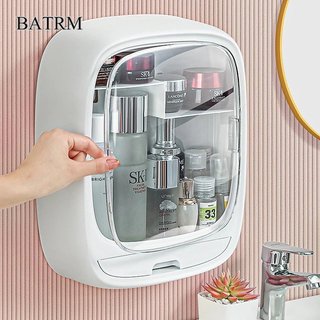 Hộp đựng mỹ phẩm BATRM Tủ nhựa đựng đồ trang điểm dán tường có nắp đậy chống bụi Hộp nhựa đựng mỹ phẩm tiện lợi