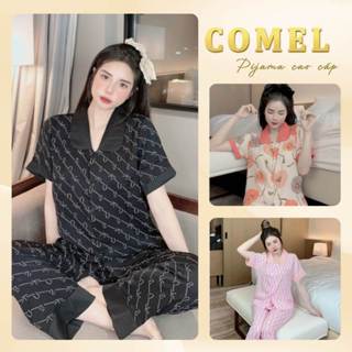 Đồ bộ pijama ngủ nữ lụa mango áo cộc cổ sen quần dài M02 mặc nhà dễ thương Freesize 40-55kg- COMEL