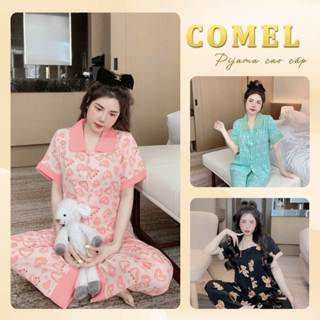 Bộ đồ pijama ngủ nữ lụa mango áo cộc cổ sen quần dài, mặc nhà dễ thương Freesize 35-58kg M01 - COMEL