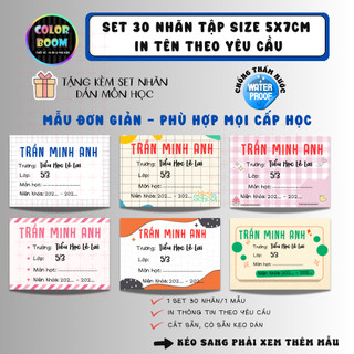 Nhãn vở in theo yêu cầu - set 30 nhãn vở mẫu đơn giản- size 5x7cm - colorboom