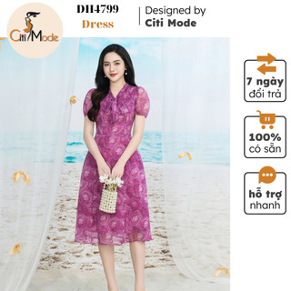 Đầm công sở CITI MODE FASHION thiết kế dáng xoè hoa hồng cổ nơ DH4799