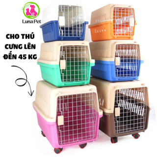 Lồng vận chuyển chó lớn size 5XL có bánh xe và tấm lót, Lồng hàng không vận chuyển phù hợp với mọi loại vật nuôi