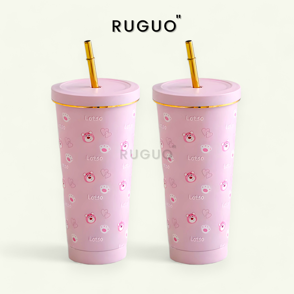 Ly Giữ Nhiệt Gấu Dâu LOTSO NHIỀU HÌNH 750ml (Có nút đậy ly, cọ rửa)