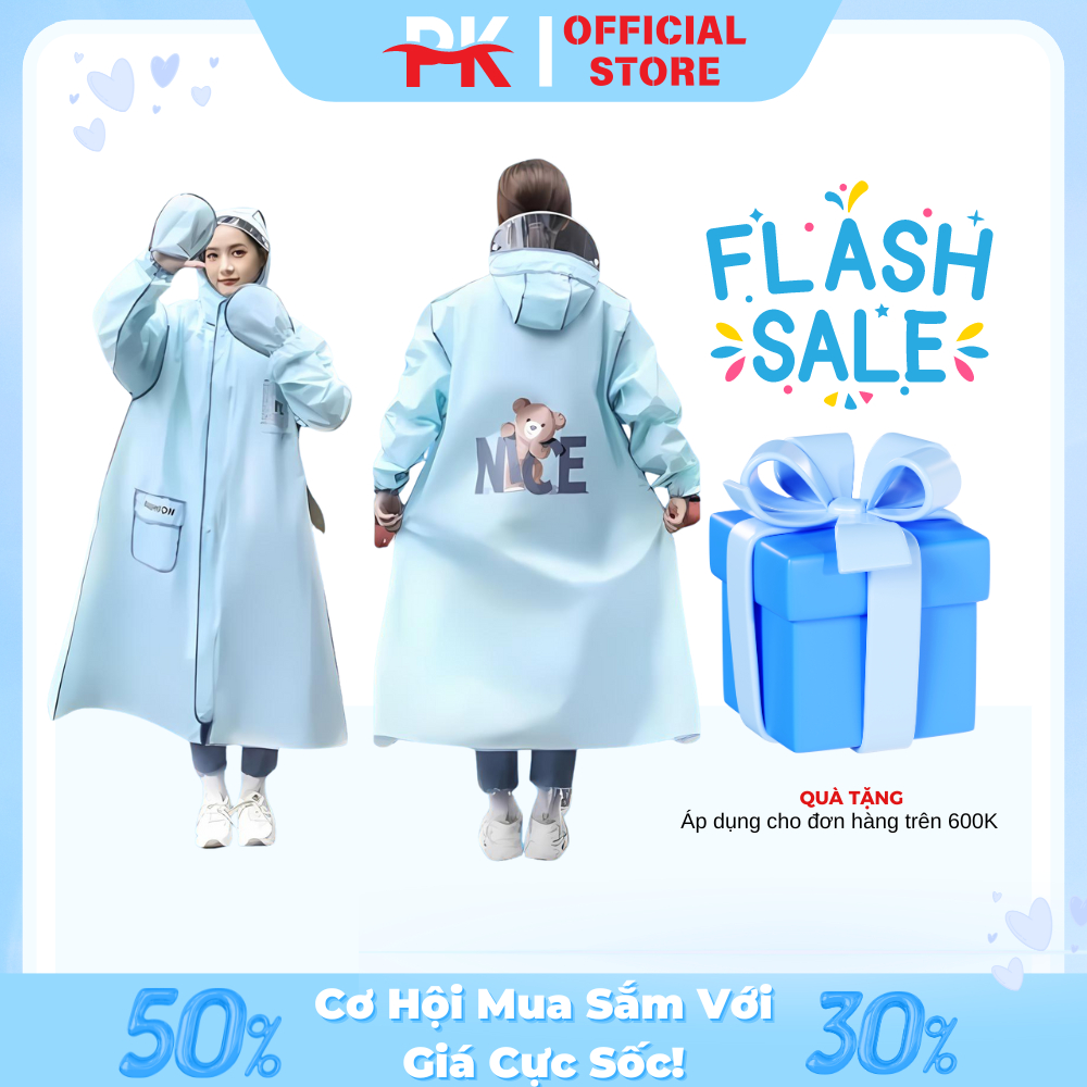 Áo mưa thời trang có khoá kéo tiện lợi hình gấu Nice