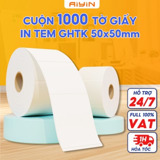 Giấy In Nhiệt Tem GHTK 50x50mm Sẵn Keo Dán In Mã Vạch, In Đơn Chống Nước, Chống bay màu cuộn 1000 tờ