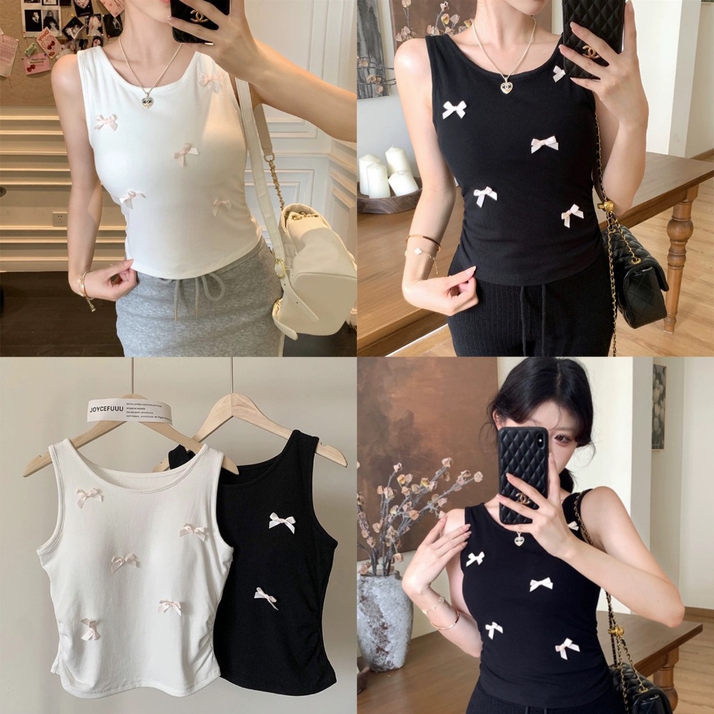 Áo Ba Lỗ Sát Nách Nữ Dáng Croptop Đính Nơ CÓ MÚT ĐỆM NGỰC, Áo Croptop 3 Lỗ Nữ Ôm Body Sexy TBL