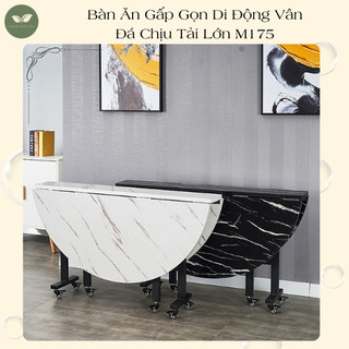 Bàn ăn tròn di động gấp gọn thông minh, bàn ăn đa năng chân xoay tiện lợi mặt gỗ vân đám chân khung thép gấp gọn m175