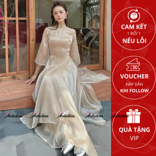Áo Dài Cách Tân hoa Mai Quyên, thêu hoa mai ,vải voan tơ xước, hợp chụp ảnh A29 Áo Dài Cách Tân Kiều