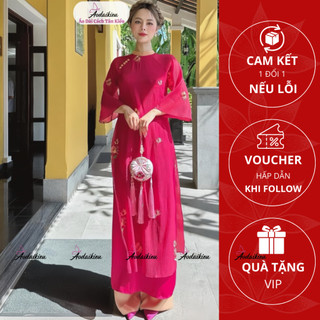 Áo dài cách tân nhã kỳ, thêu hoa nổi, chất vải lụa voan tơ, mềm mại loại 1, a36 áo dài cách tân kiều