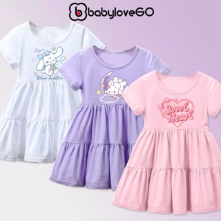 Váy bé gái BabyloveGO, đầm babydoll chất thun cotton mềm mịn thoáng mát in hình cute dễ thương