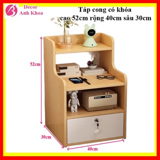 Tủ đầu giường có khóa an toàn, kệ 1 ngăn, 2 ngăn decor mini, gỗ mdf phủ bóng melalin chống thấm nước