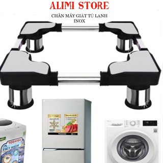 Chân đế máy giặt inox, kệ máy giặt và tủ lạnh, chân kê máy giặt trụ inox, kệ máy rửa bát Alimi