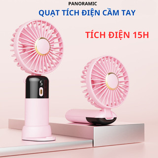 Quạt mini cầm tay tích điện, quạt đeo cổ gấp gọn có màn hình led thiết kế 5 cấp độ gió gập để bàn PN-QCTMN102