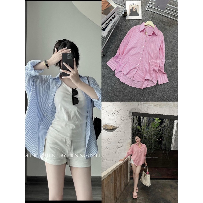 Áo sơ mi nữ kẻ sọc trơn freesize