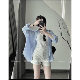Áo sơ mi nữ kẻ sọc trơn freesize