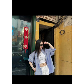 Áo sơ mi nữ kẻ sọc trơn freesize