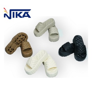 Dép bánh mì nữ cao 5cm quai ngang kẻ sọc caro - full box