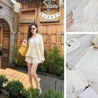 Set Áo Babydoll Dây Chuông Kèm Quần Short Chất Xô Thêu, Set Đồ Nữ Sang Chảnh Thiết Kế Sang Chảnh Dạo Phố