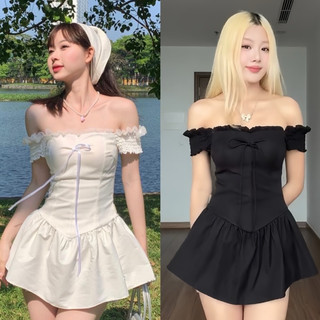 Váy xoè dáng ngắn trễ vai bo chun lưng siêu xinh