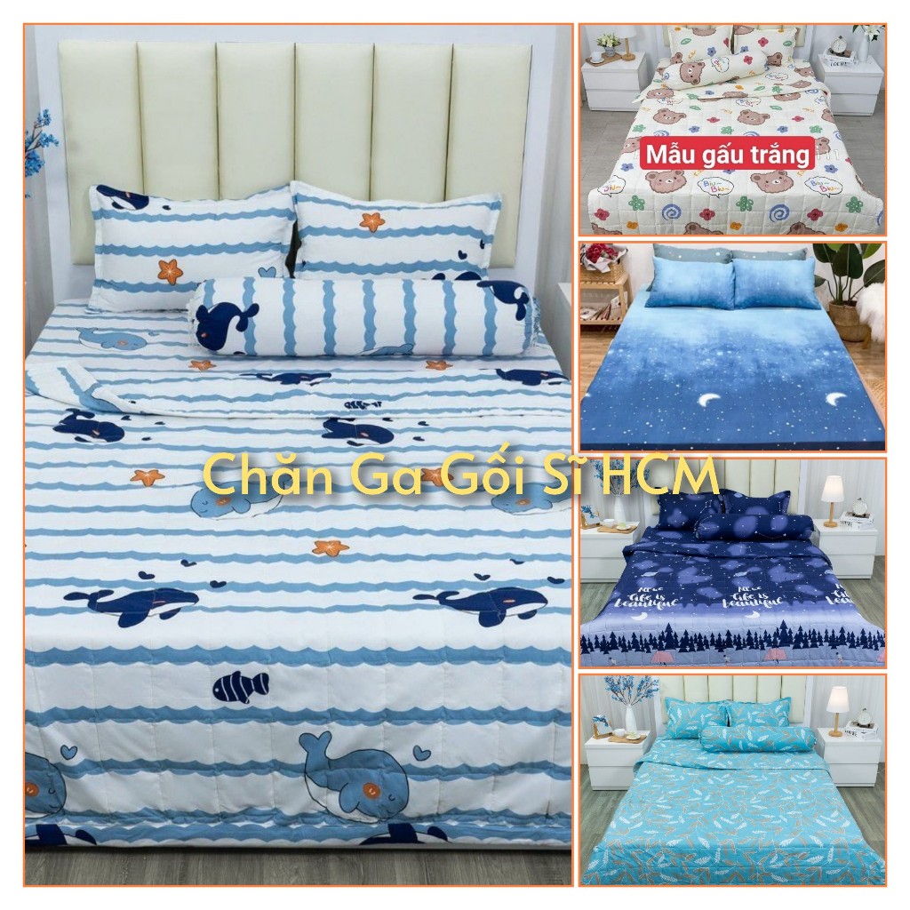 Bộ Ga Gối gường 1M6x2M, ga giường kích thước 1M4/1M6x2M, Ga chun kiểu mới Hàn Quốc, Mẫu Cá Heo Xanh 
