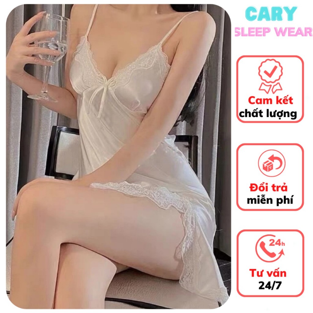 Váy ngủ phi lụa phối ren cao cấp, đầm ngủ sexy nữ mặc nhà gợi cảm quyến rũ CARY