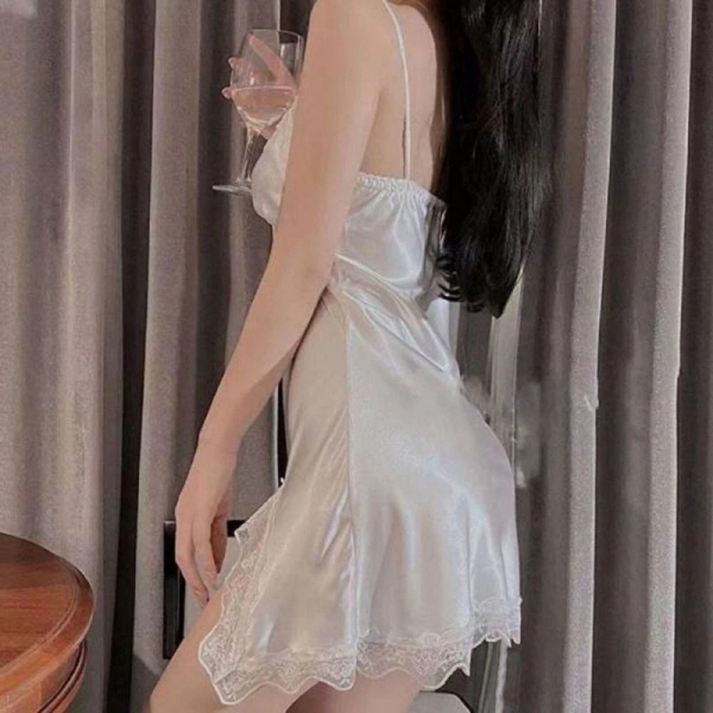 Váy ngủ phi lụa phối ren cao cấp, đầm ngủ sexy nữ mặc nhà gợi cảm quyến rũ CARY