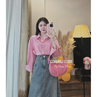 Áo sơ mi nữ kẻ sọc trơn freesize