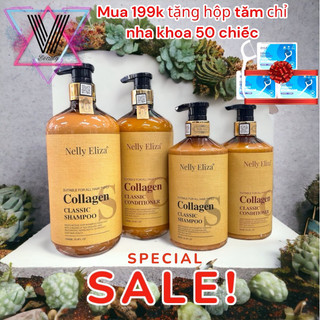 Bộ đôi dầu gội dầu xả Nelly Eliza Collagen Classic 600ml, 1000ml/chai nhập khẩu chính hãng từ Anh