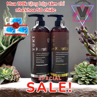 Gội xả colagen keratin YUKI 800ml/1 chai siêu mềm mượt, kích mọc tóc , phục hồi tóc hư tổn