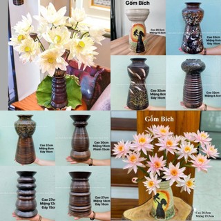 Bình Hoa Lọ Hoa Dáng Búp Bê Có Tai Men Mộc - Gốm Sứ Bát Tràng