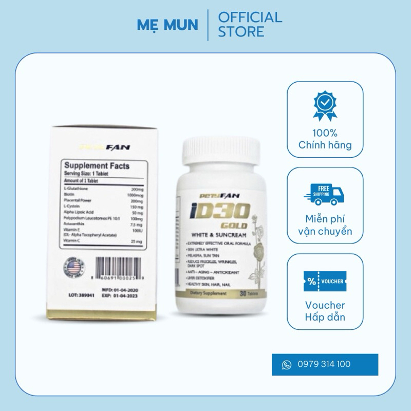 (HÀNG CÔNG TY) Viên uống trắng da, chống nắng iD30 Gold