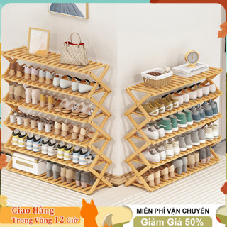 HUHU Kệ Để Giày Dép 5 Tầng Chữ X Kệ Đựng Giày Dép Đa Năng Bằng Tre Lắp Ghép