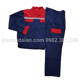 Quần áo công nhân vải kaki nam định xanh đen phối đỏ quần túi hộp DN14