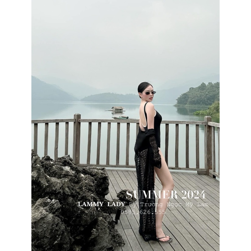 [Hoả Tốc Sẵn] Bộ đồ bơi, bikini nữ liền thân sát nách đen hoa trà viền trắng có mút hở lưng gợi cảm (có sẵn) | BigBuy360 - bigbuy360.vn