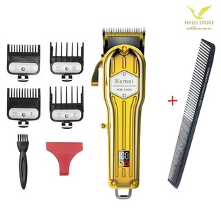 Tông đơ cắt tóc vỏ thép nguyên khối kemei 1984, màn hình hiển thị lcd màu vàng, chuyên dùng fade tóc tặng lược cắt tóc