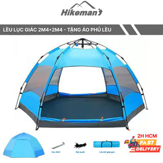 Lều cắm trại tự bung dành cho 4-6 người, lều dã ngoại 2 cửa 6 góc có lớp áo phủ chống nắng côn trùng