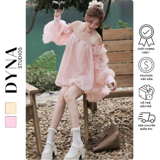 Váy tiểu thư babydoll hai dây trễ vai 𝐀𝐒𝐇𝐘𝐋𝐄𝐘 tay dài xếp tầng lạ mắt