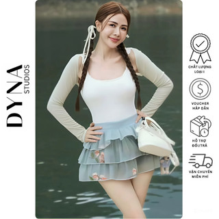 Set áo hai dây basic hở lưng 𝐀𝐒𝐇𝐘𝐋𝐄𝐘 kèm chân váy hoa xoè tầng và áo khoác ngoài